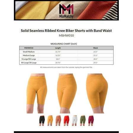 MixMatchy Womens Solid Seamless Ribbed Knee Biker Shorts with Band Waist MixMatchy Womens Solid Seamless Ribbed Knee Biker Shorts with Band Waist